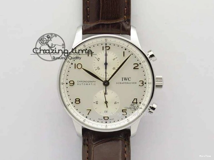 MIROTIME 0213 Chic Portuguese Tourbillon Power Reserve Moonphase SS White Dial Gold Numbers On Black Leather Strap 7319